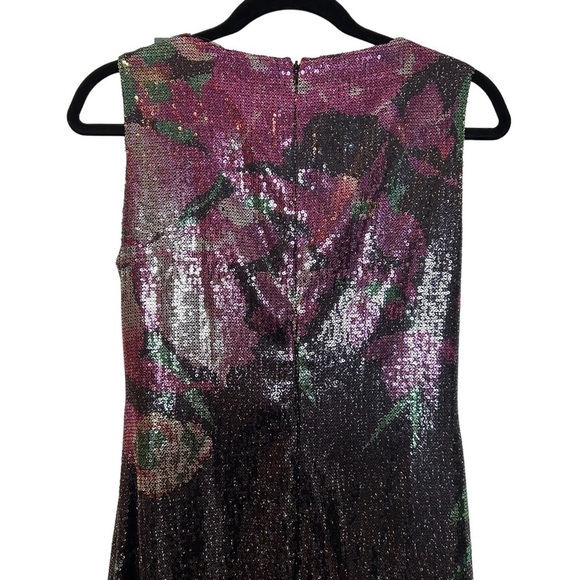 T Tahari Helena Black/Multi Color Floral Sequin Sleeveless Pleated Collar Dress - Picture 8 of 16